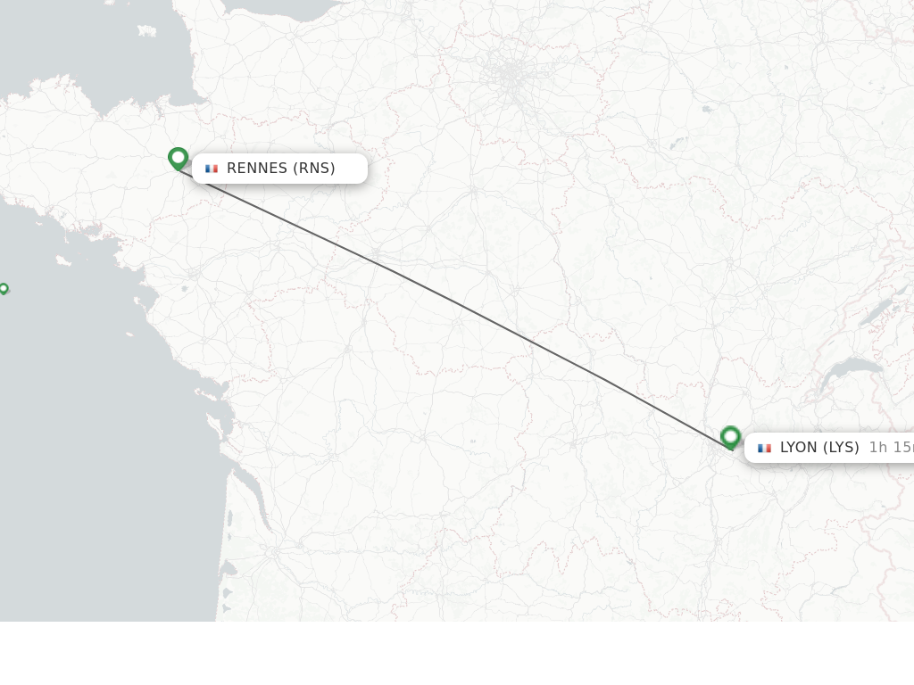 Flights from Rennes to Lyon route map