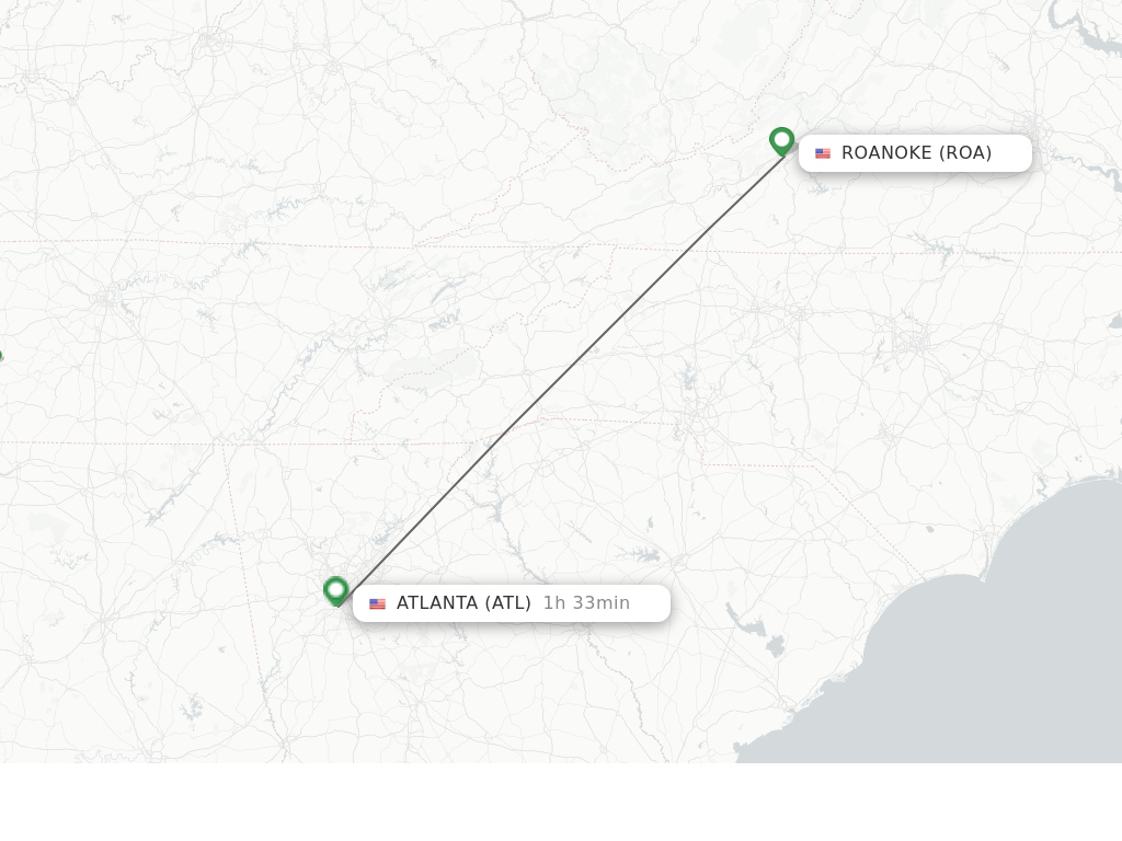 Flights from Roanoke to Atlanta route map