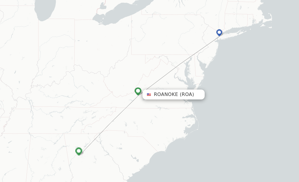 Route map with flights from Roanoke with Delta
