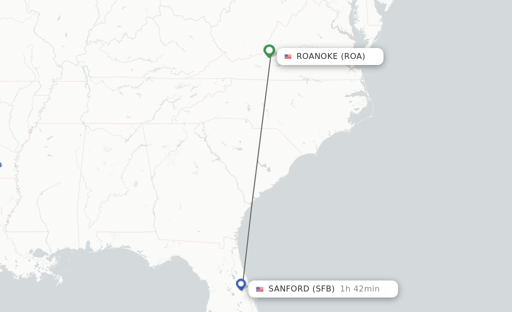 Flights from Roanoke to Orlando route map