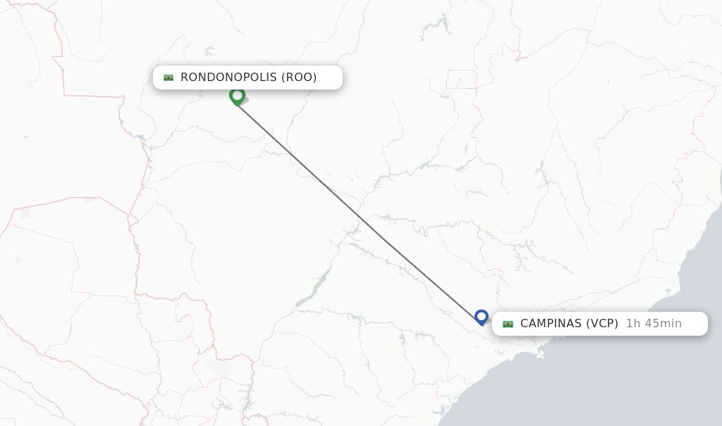 Flights from Rondonopolis to Campinas route map