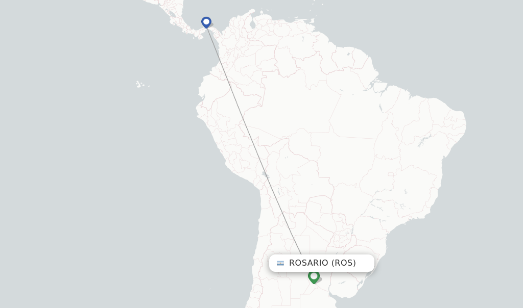 Route map with flights from Rosario with Copa Airlines