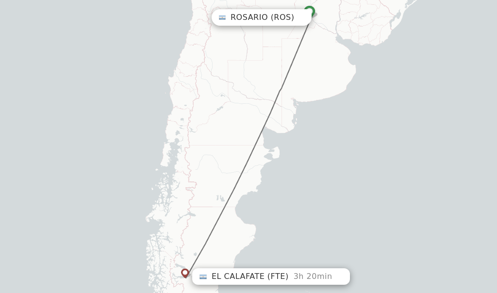 Flights from Rosario to El Calafate route map