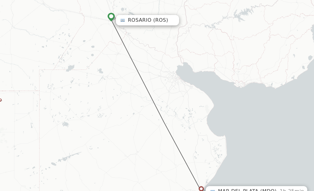 Flights from Rosario to Mar Del Plata route map