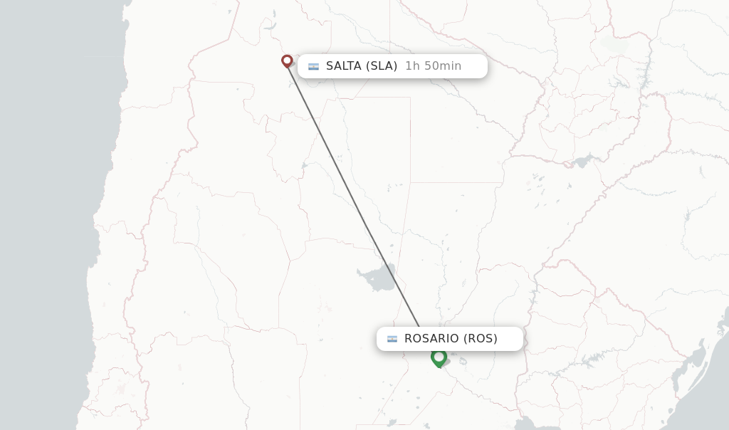 Flights from Rosario to Salta route map