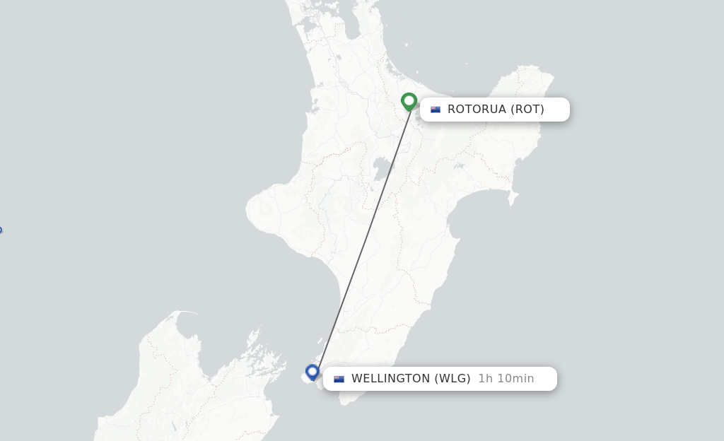 Flights from Rotorua to Wellington route map