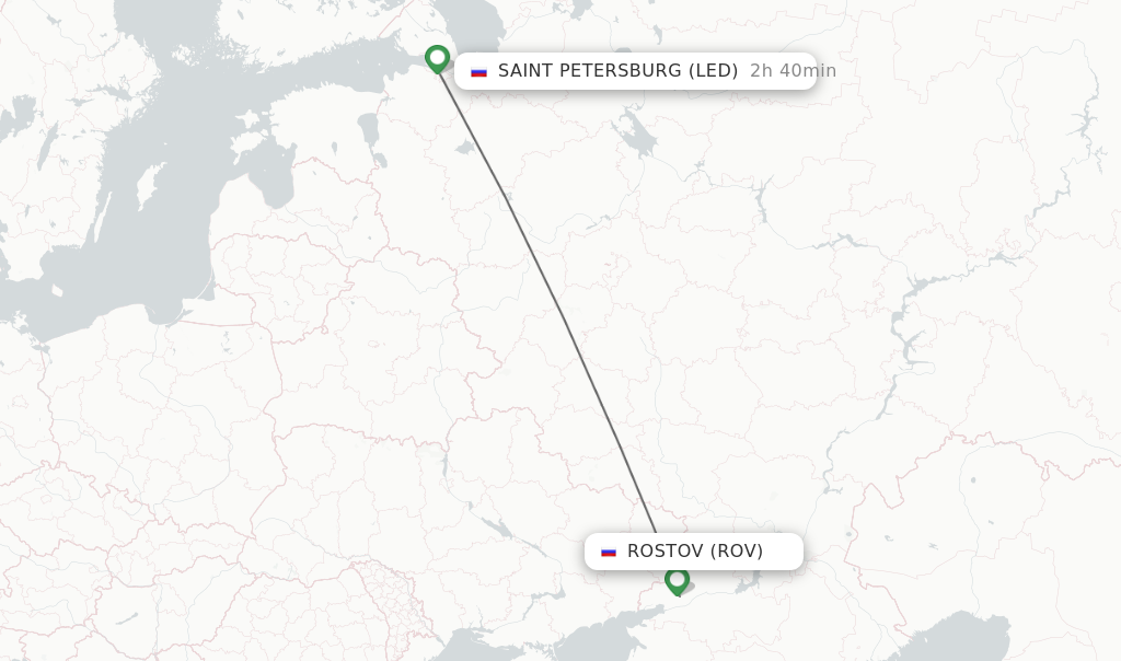 Flights from Rostov to Saint Petersburg route map