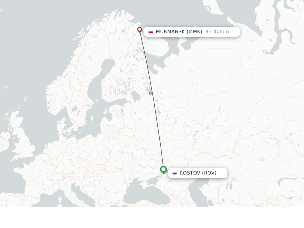Flights from Rostov to Murmansk route map