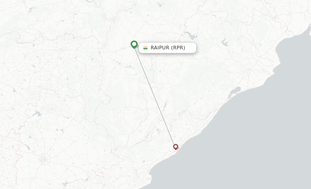 Route map with flights from Raipur with Air India