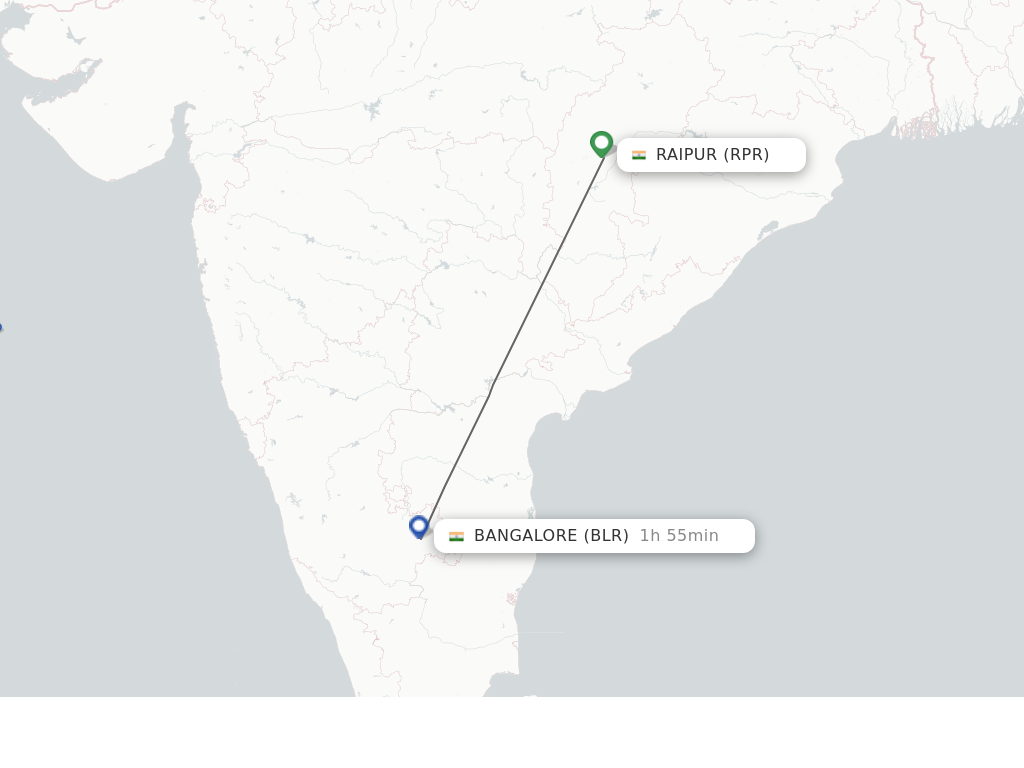 Flights from Raipur to Bengaluru route map