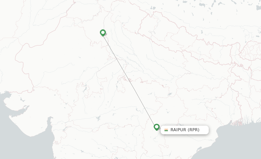 Route map with flights from Raipur with Vistara