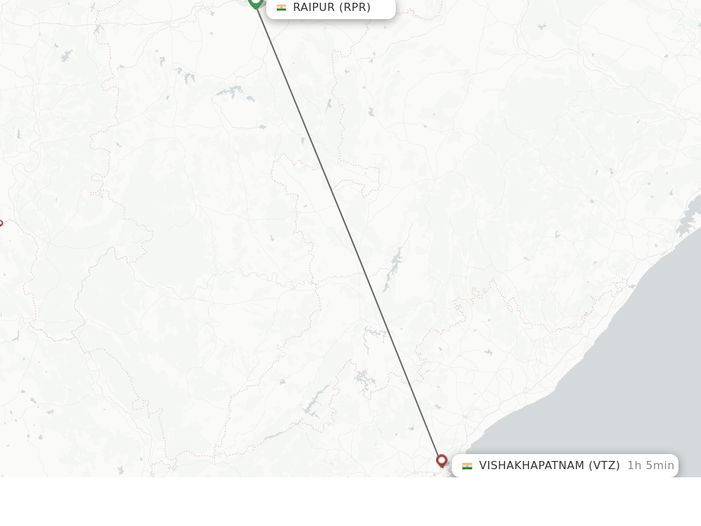 Flights from Raipur to Vishakhapatnam route map