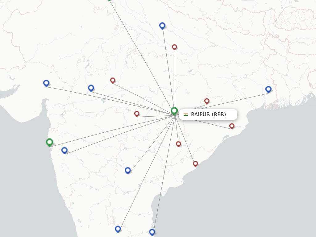 Flights from Raipur to Goa route map