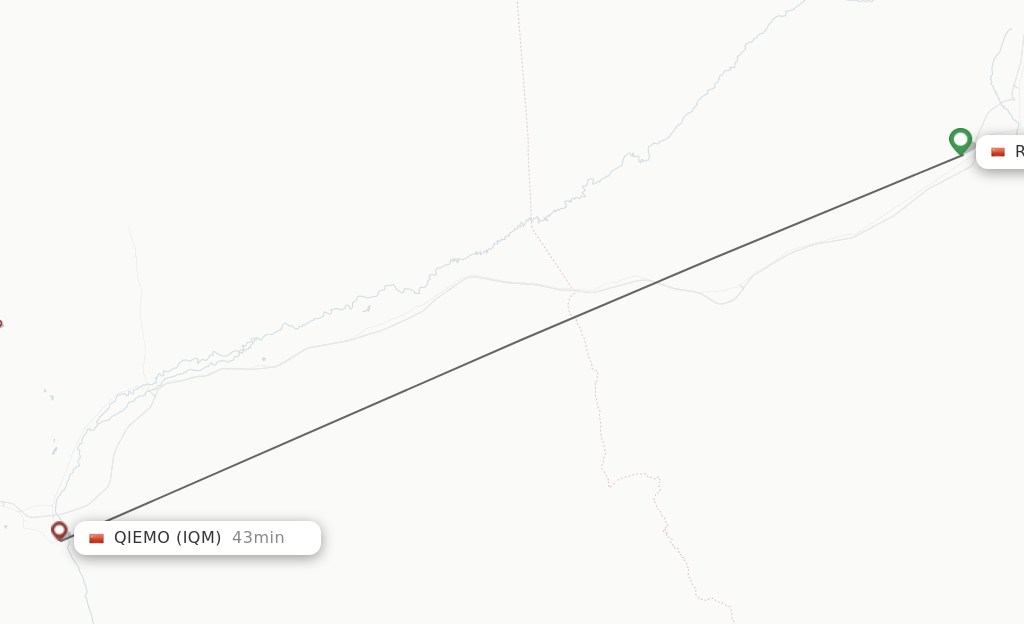 Flights from Ruogiang to Qiemo route map
