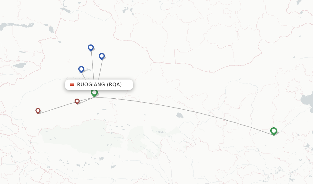 Flights from Ruogiang to Chengdu route map