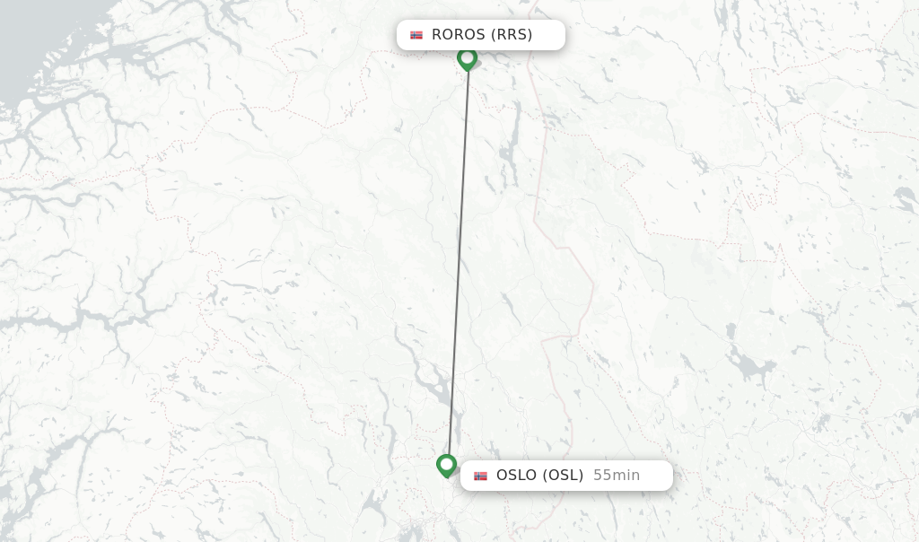 Flights from Roros to Oslo route map