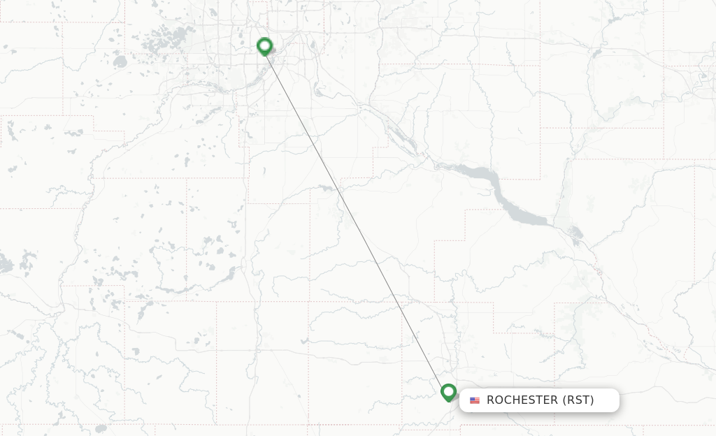 Route map with flights from Rochester with Delta Air Lines