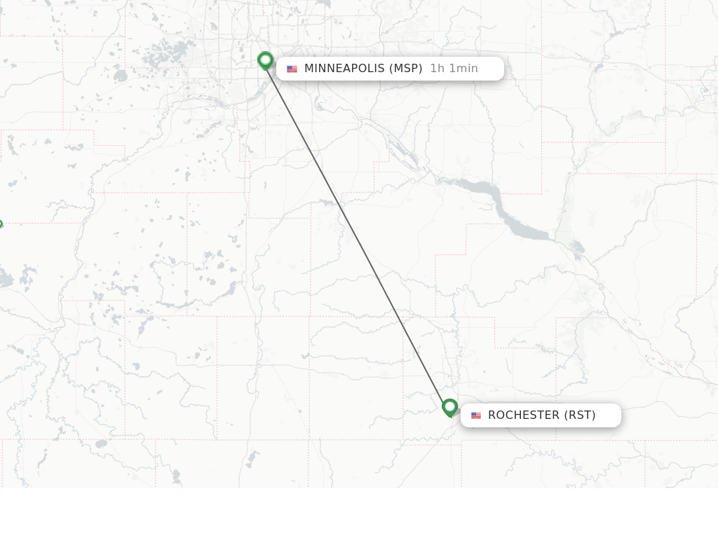 Flights from Rochester to Minneapolis route map