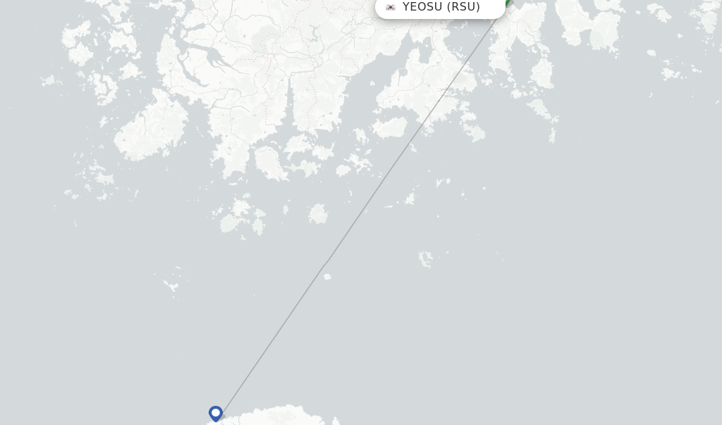 Route map with flights from Yeosu with Korean Air