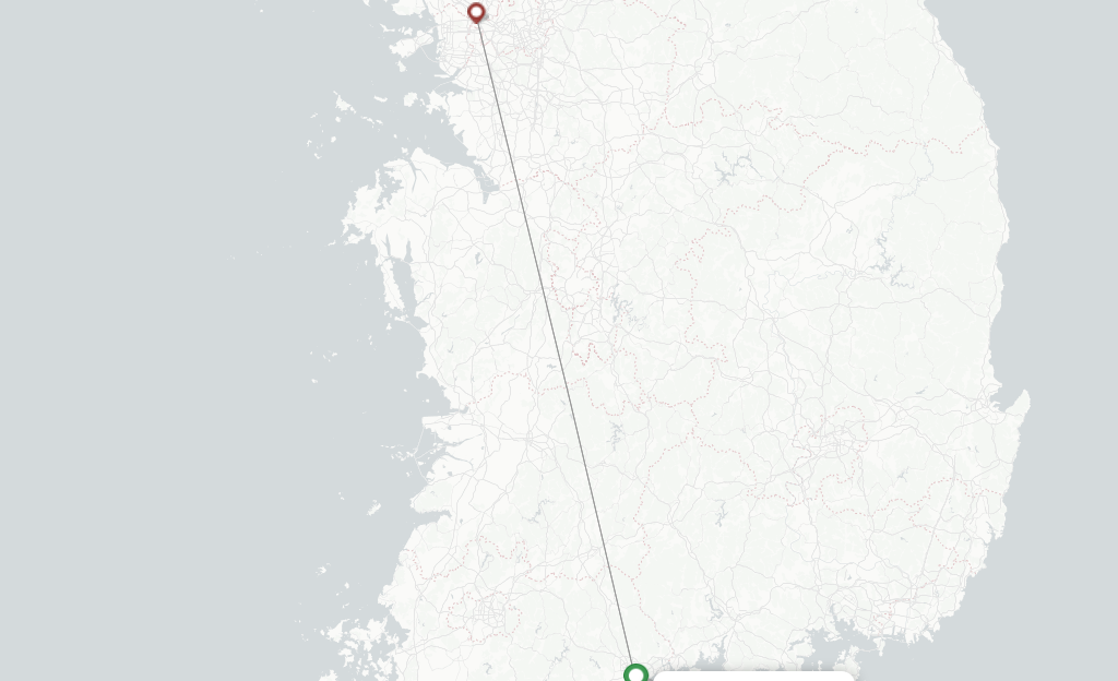 Route map with flights from Yeosu with Jin Air