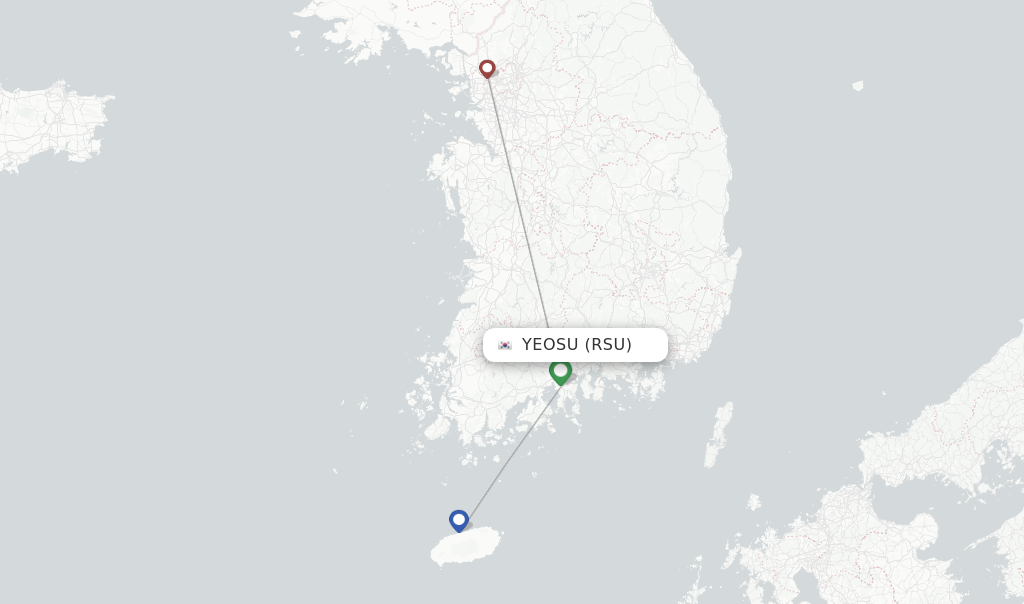 Route map with flights from Yeosu with Asiana