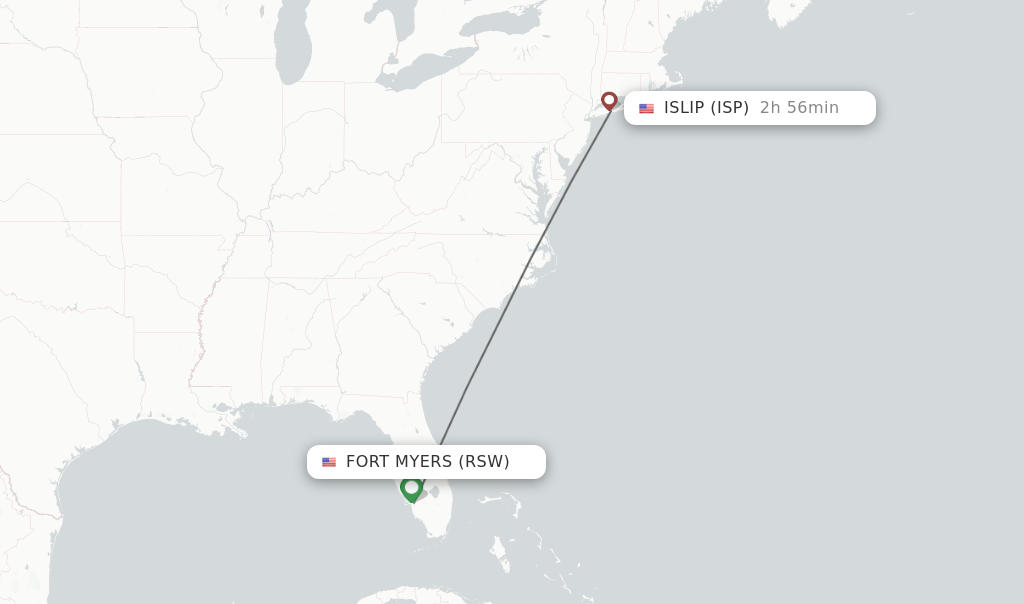 Flights from Fort Myers to Islip route map