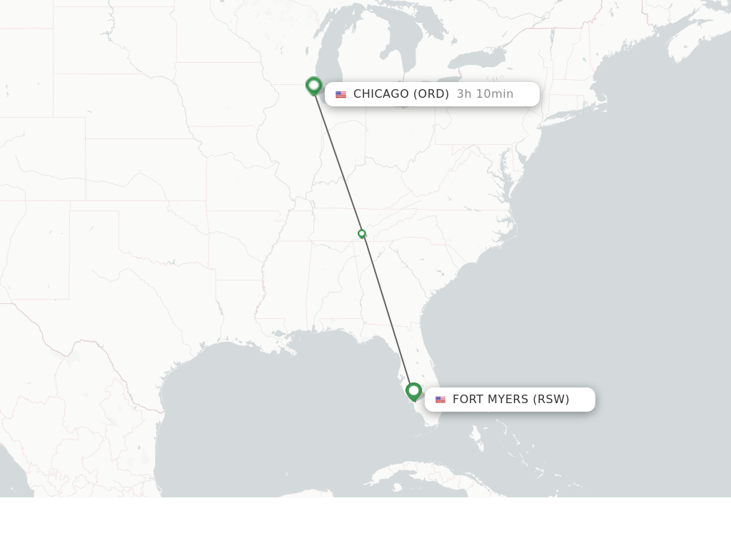 Flights from Fort Myers to Chicago route map