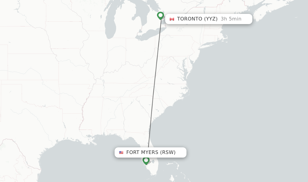 Flights from Fort Myers to Toronto route map