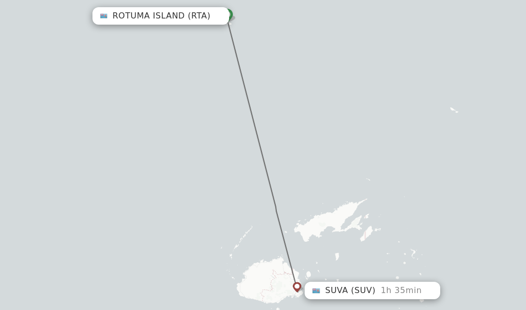 Flights from Rotuma Island to Suva route map