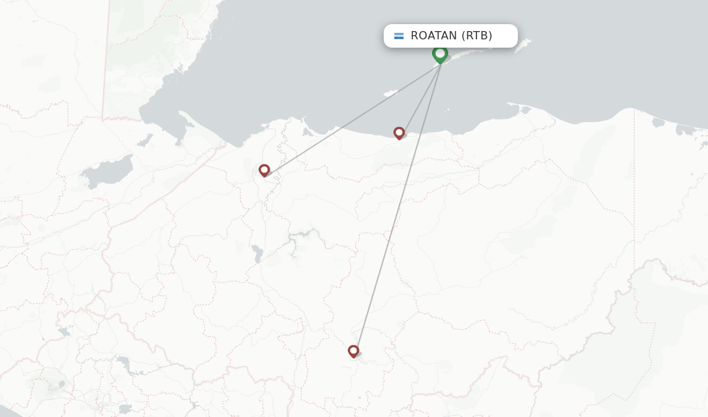 Route map with flights from Roatan with 