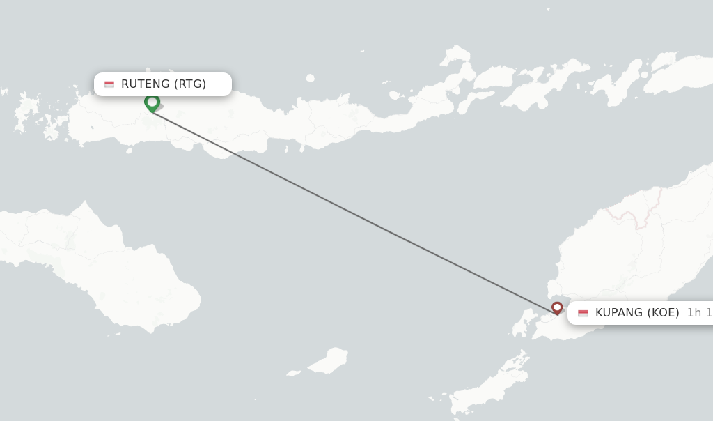 Flights from Ruteng to Kupang route map