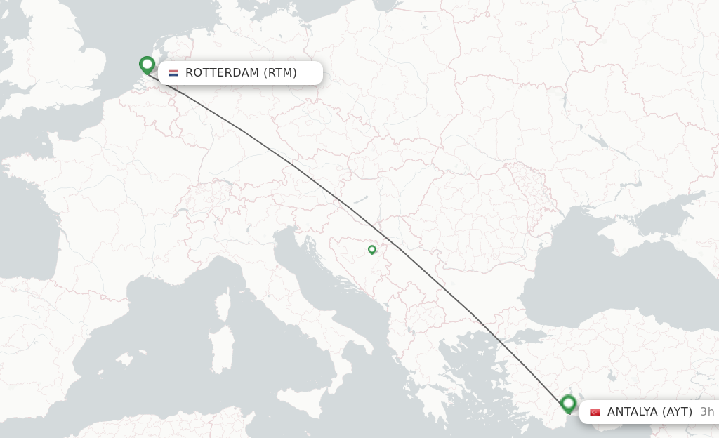 Flights from Rotterdam to Antalya route map