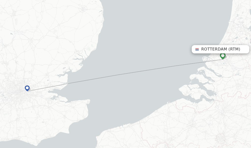 Route map with flights from Rotterdam with British Airways