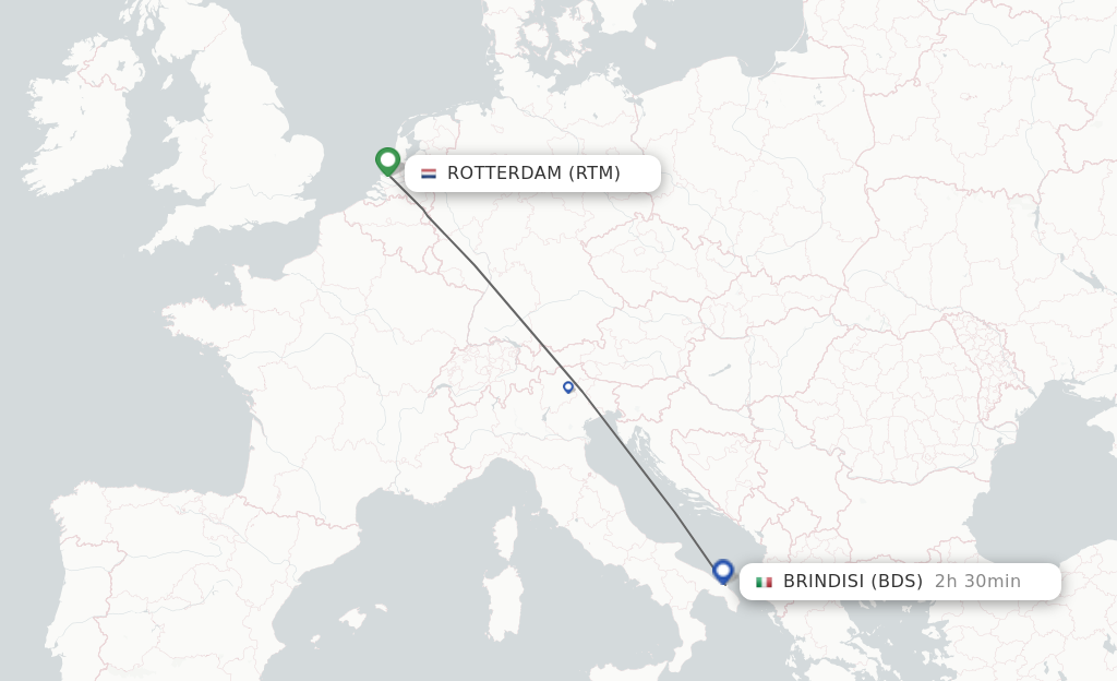 Flights from Rotterdam to Brindisi route map