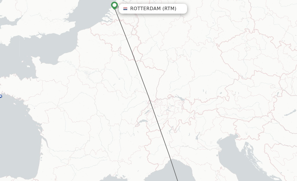 Flights from Rotterdam to Bastia route map