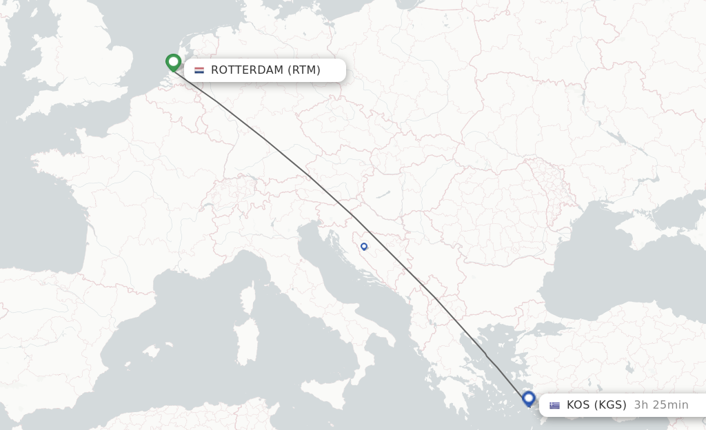 Flights from Rotterdam to Kos route map