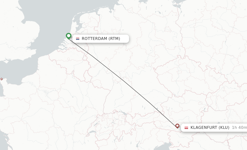Flights from Rotterdam to Klagenfurt route map
