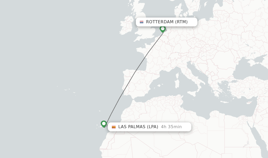 Flights from Rotterdam to Las Palmas route map