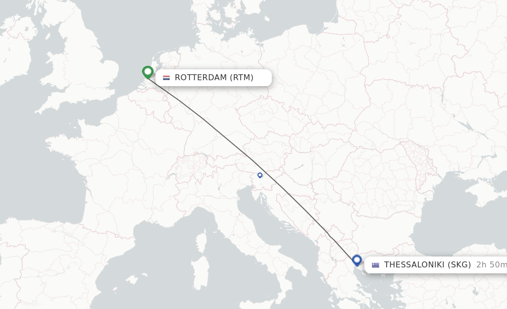 Flights from Rotterdam to Thessaloniki route map