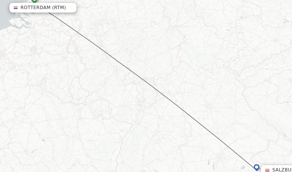 Flights from Rotterdam to Salzburg route map