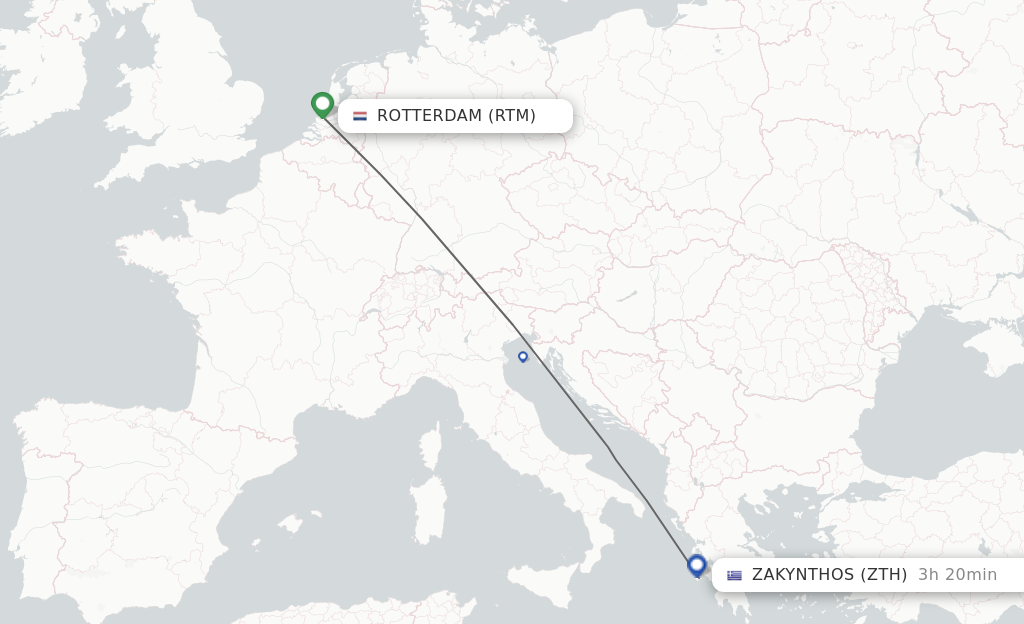 Flights from Rotterdam to Zakinthos route map