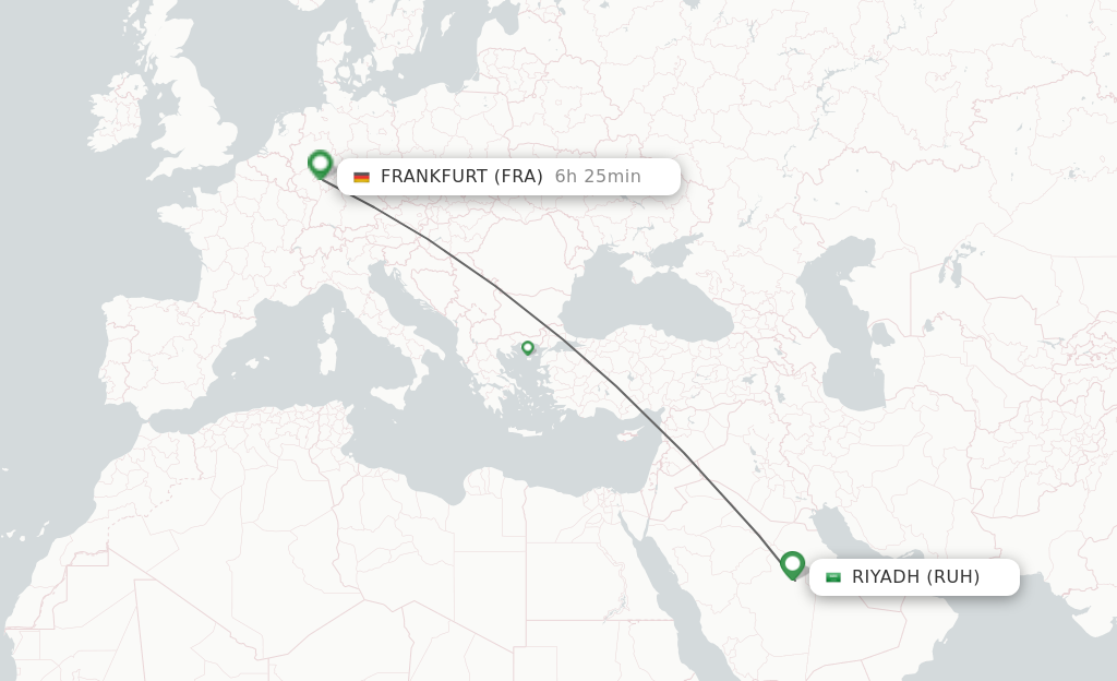 Flights from Riyadh to Frankfurt route map