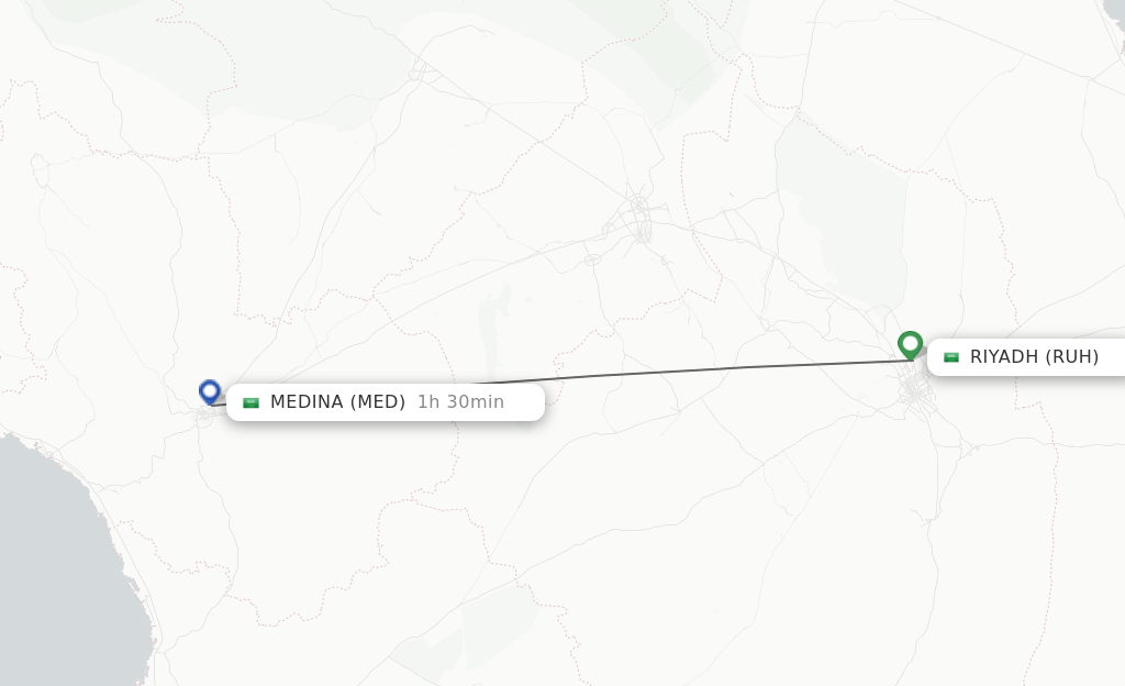 Flights from Riyadh to Madinah route map