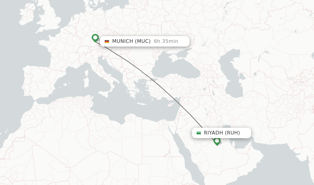 Flights from Riyadh to Munich route map