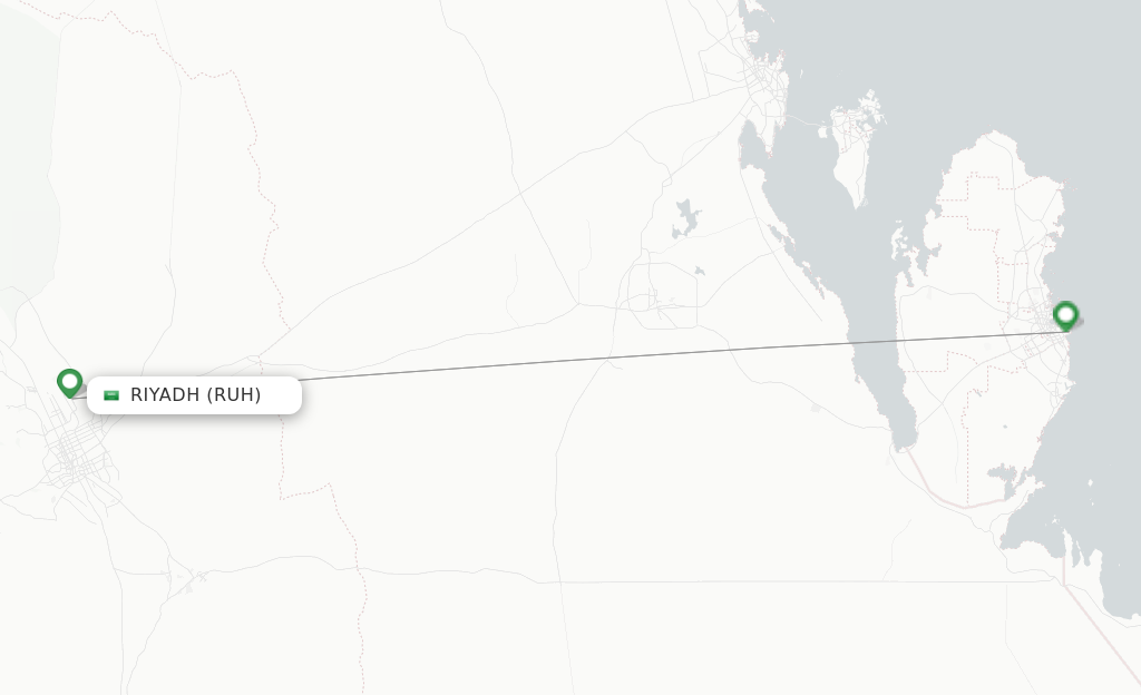 Route map with flights from Riyadh with Qatar Airways