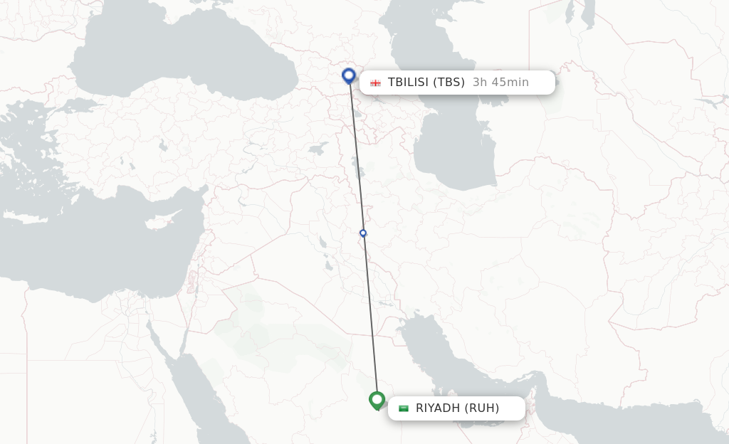 Flights from Riyadh to Tbilisi route map