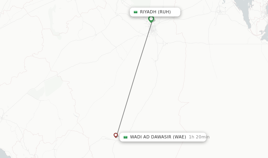 Flights from Riyadh to Wadi Ad Dawasir route map