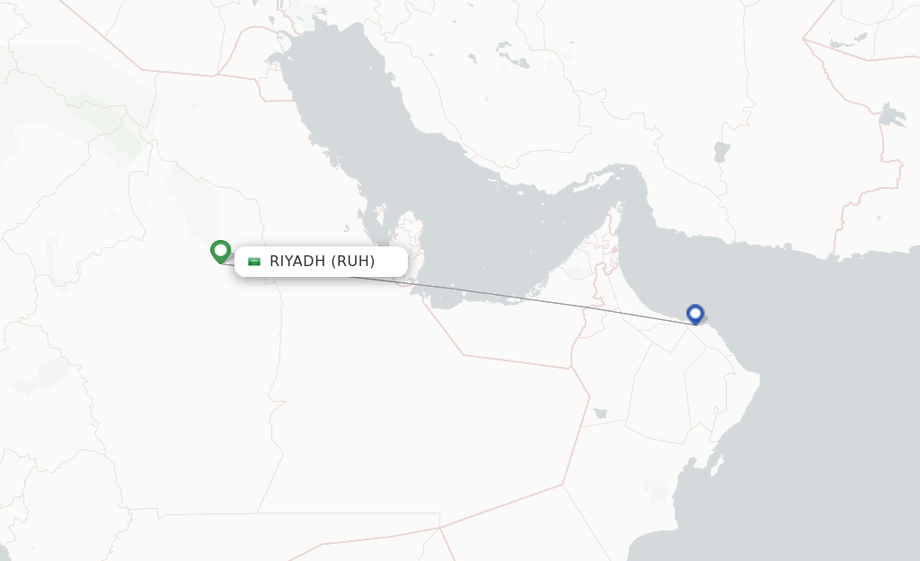 Route map with flights from Riyadh with Oman Air