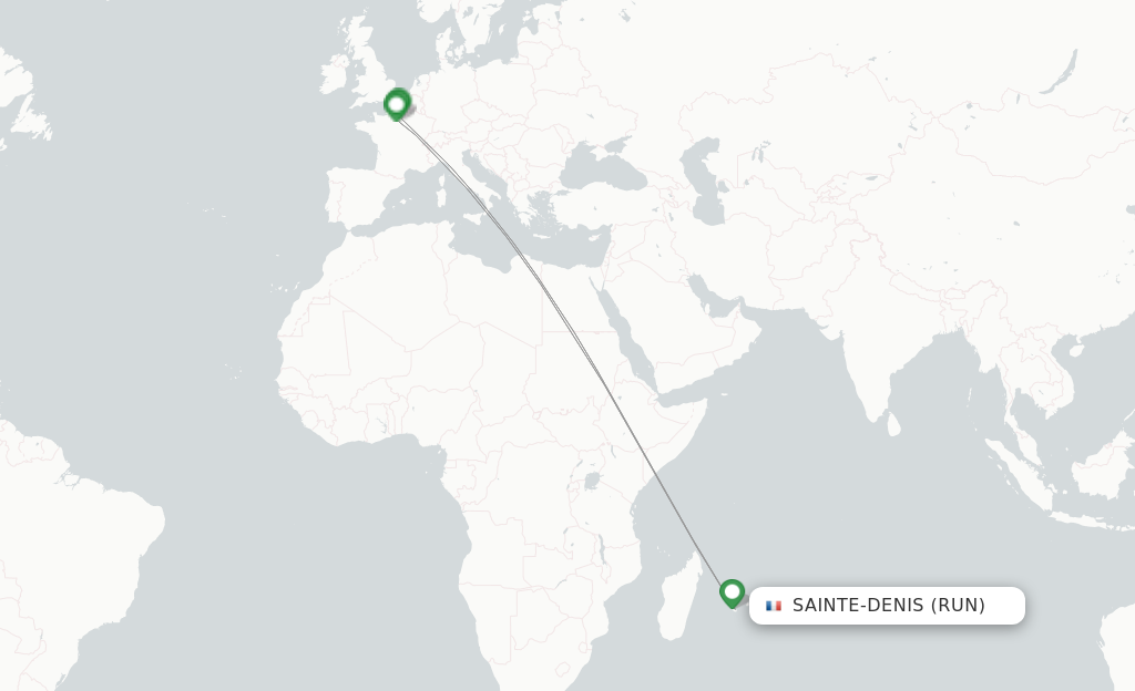 Route map with flights from Saint Denis de la Reunion with Air France