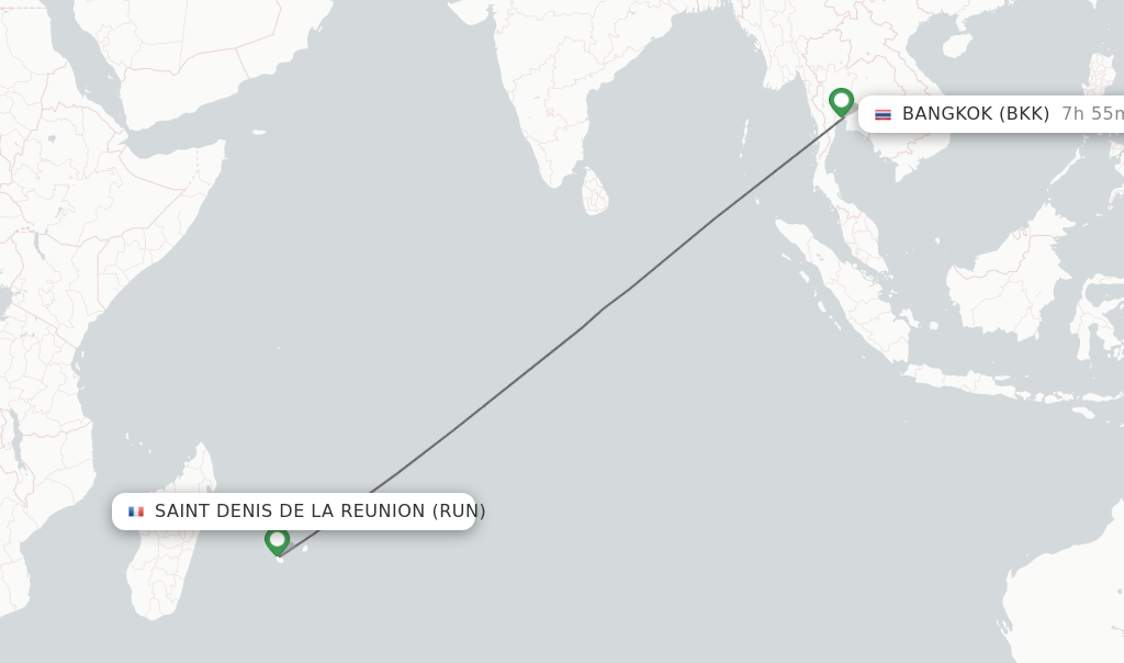 Flights from Saint Denis de la Reunion to Bangkok route map